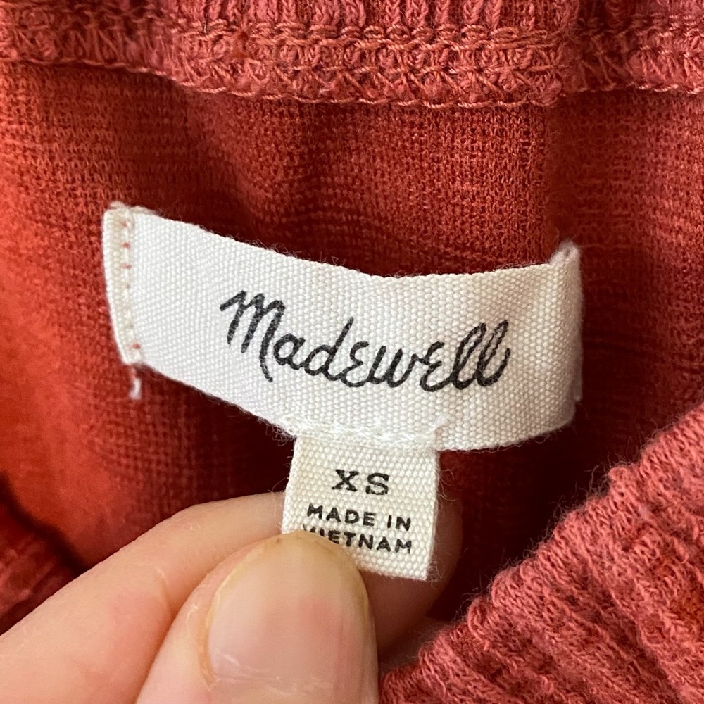 Madewell Red Texture Thread Button Front Ruffle Off-the-Shoulder Mini Dress XS - Picture 13 of 14